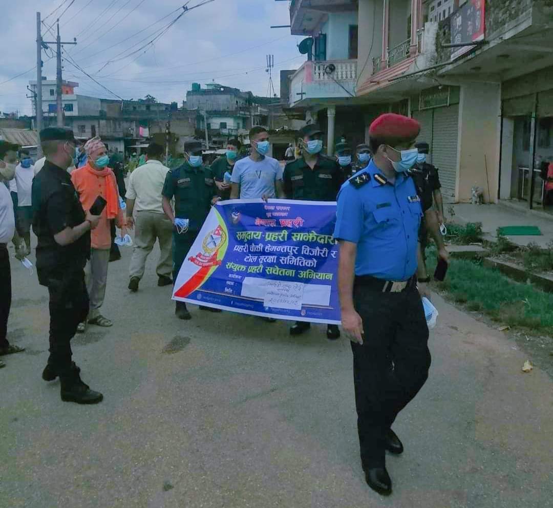 दाङको बिजौरीमा अनिवार्य (मास्क) लगाउ अभियान जारी