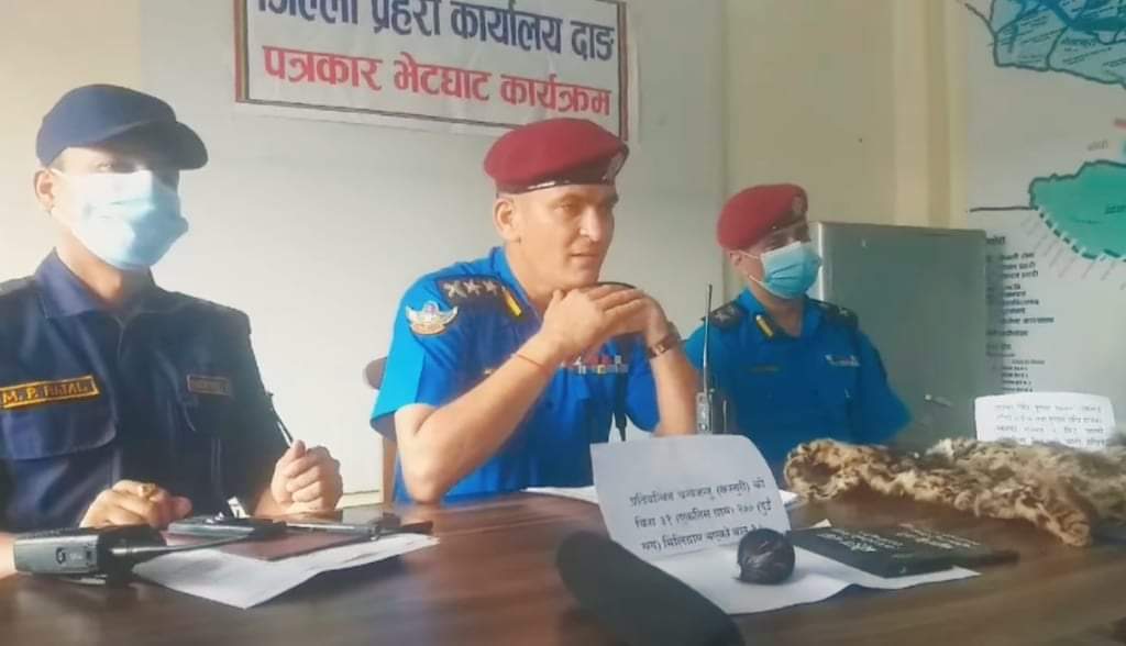 दाङ प्रहरीको सफलता ३ वटा चितुवाको छाला र कस्तुरीको बिनासहित ५ जना पक्राउ