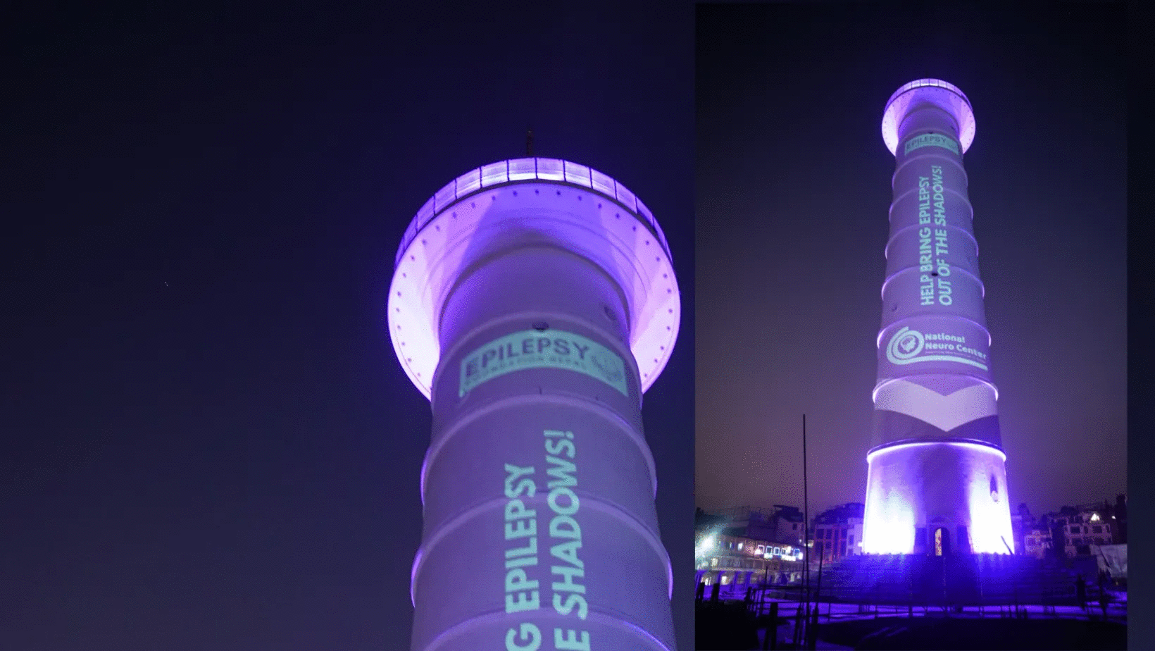 यसरी सुन्धारास्थित काठमाडौं धरहरालाई पर्पल कलरले सजाइयो रातमा झिलिमिली