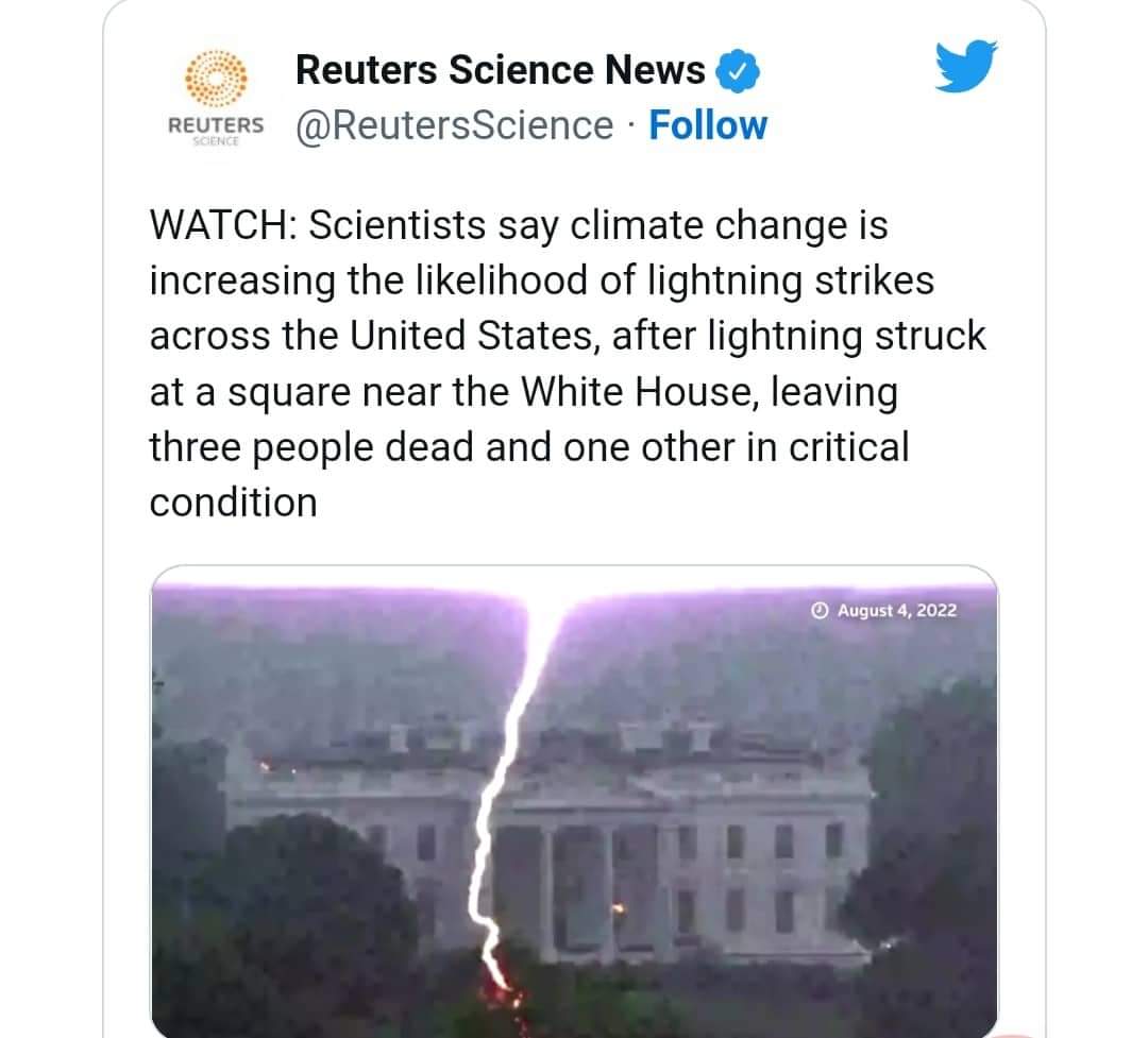 अमेरिकाको ह्वाइट हाउसमा चट्याङ लाग्दा ३ जना मृत्यु १ जना गम्भीर घाइते