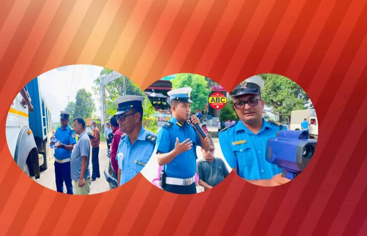 राडर गनसहित दाङ ट्राफिक सडकमा तीब्र गतिमा सवारीसाधन हाक्नेलाई धमाधम कार्वाही गर्दै