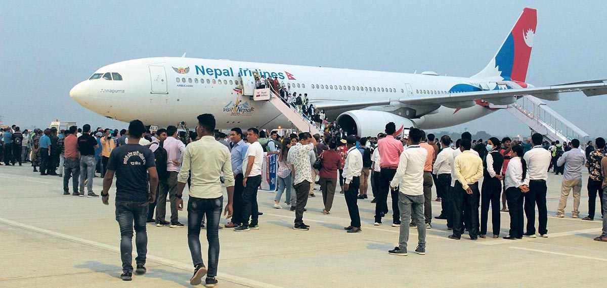 नेपाल एयरलाइन्सले भैरहवा गौतमबुद्ध अन्तर्राष्ट्रिय विमानस्थलबाट बैंगलोर उडान गर्दै