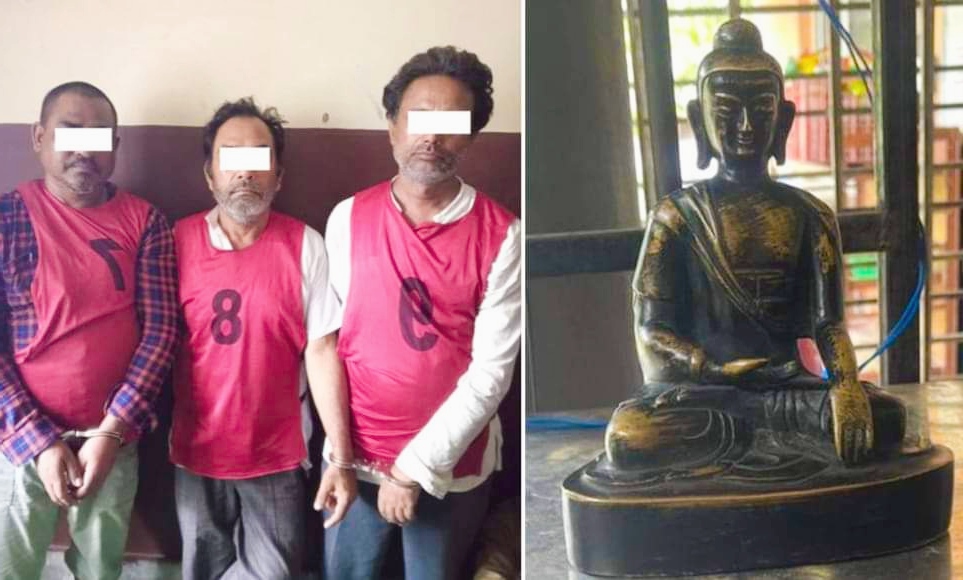 बाँके प्रहरीले प्राचिन बुद्धको मूर्तिसहित ३ जना शम्सेरगंजबाट पक्राउ