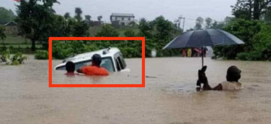 लमही नगरपालिकाको मेयर जोगराज चौधर चढेको गाडी बाढीमा फसियो