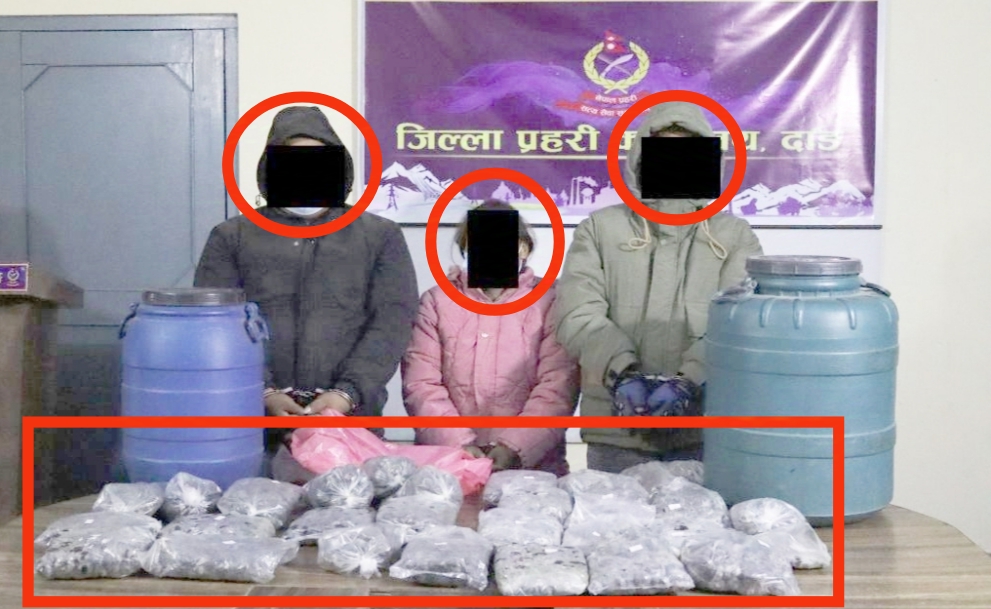 दाङ प्रहरीले लागूऔषध चरेससहित दाङबाट तीनजना पक्राउ,