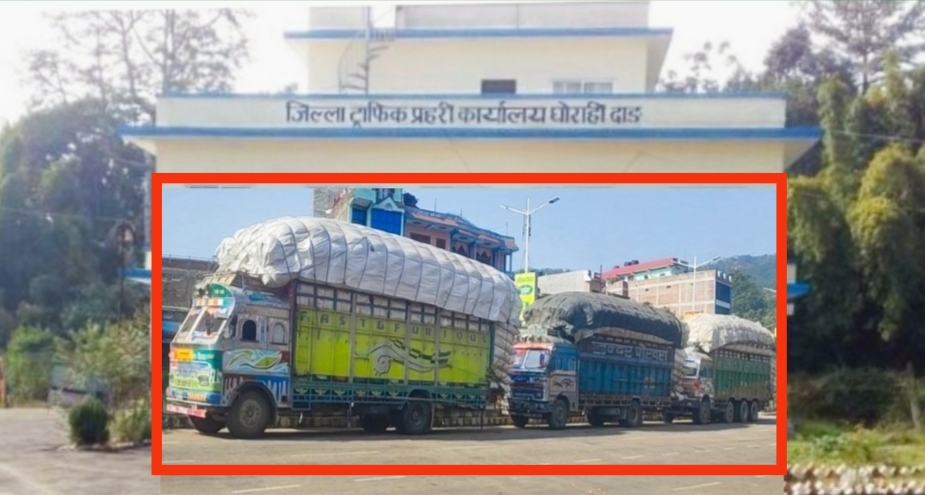 दाङ जिल्ला ट्राफिक प्रहरीले भवर ढुवानी बोक्ने गाडीहरु पल्टी गरेर कार्वाही गरेर छोड्दै,