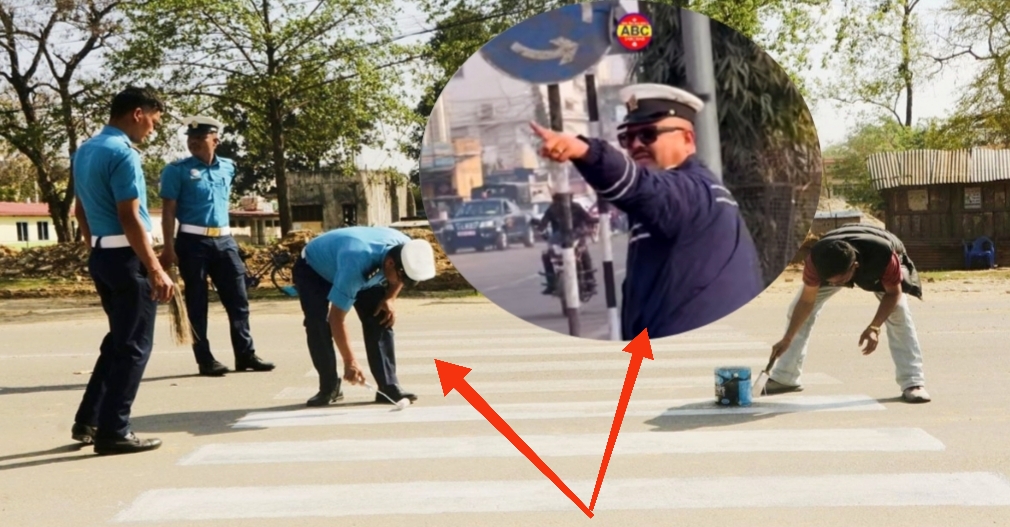 सडक दुर्घटना न्युनिकरण गर्न ट्राफिक प्रहरी कार्यालय नेपालगन्जले जेब्रा क्रसिङ्ग रंगरोगन गर्दै,
